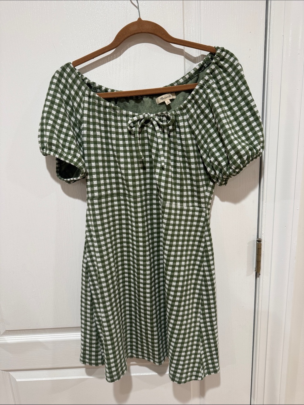 Madewell Green Gingham Puff Sleeve Summer Dress